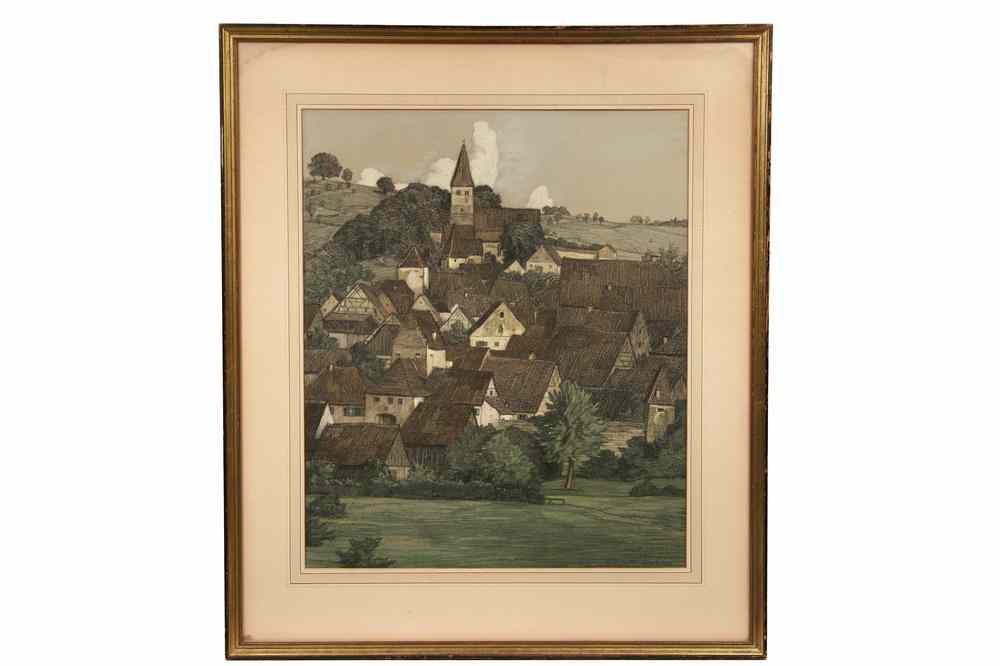 Appraisal: GOUACHE GRAPHITE - View of German Town by Karl Hermann