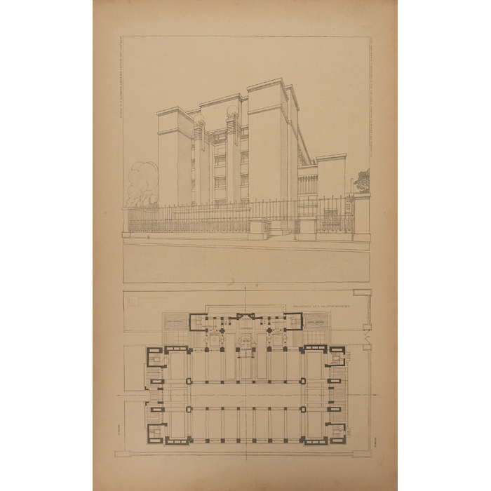 Appraisal: Frank Lloyd Wright Wasmuth print Plate XXXIII with tissue overlay