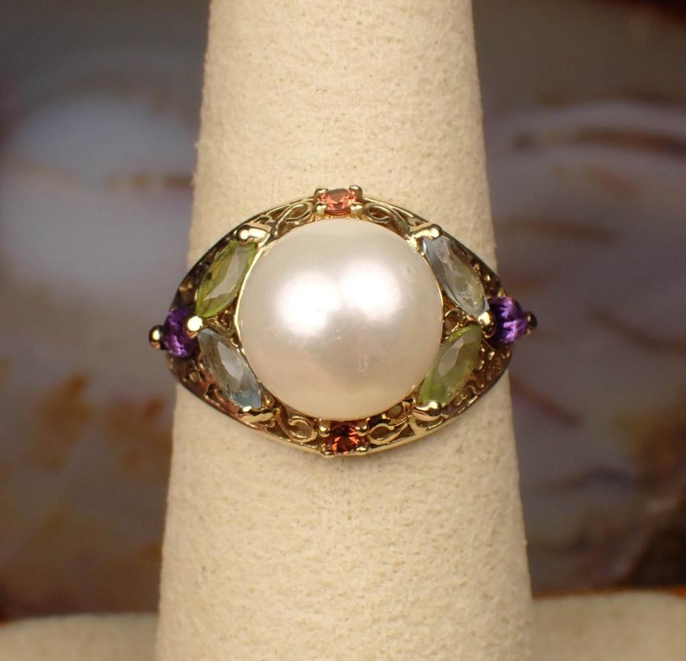 Appraisal: PEARL MULTI COLOR GEMSTONE AND YELLOW GOLD RING The k