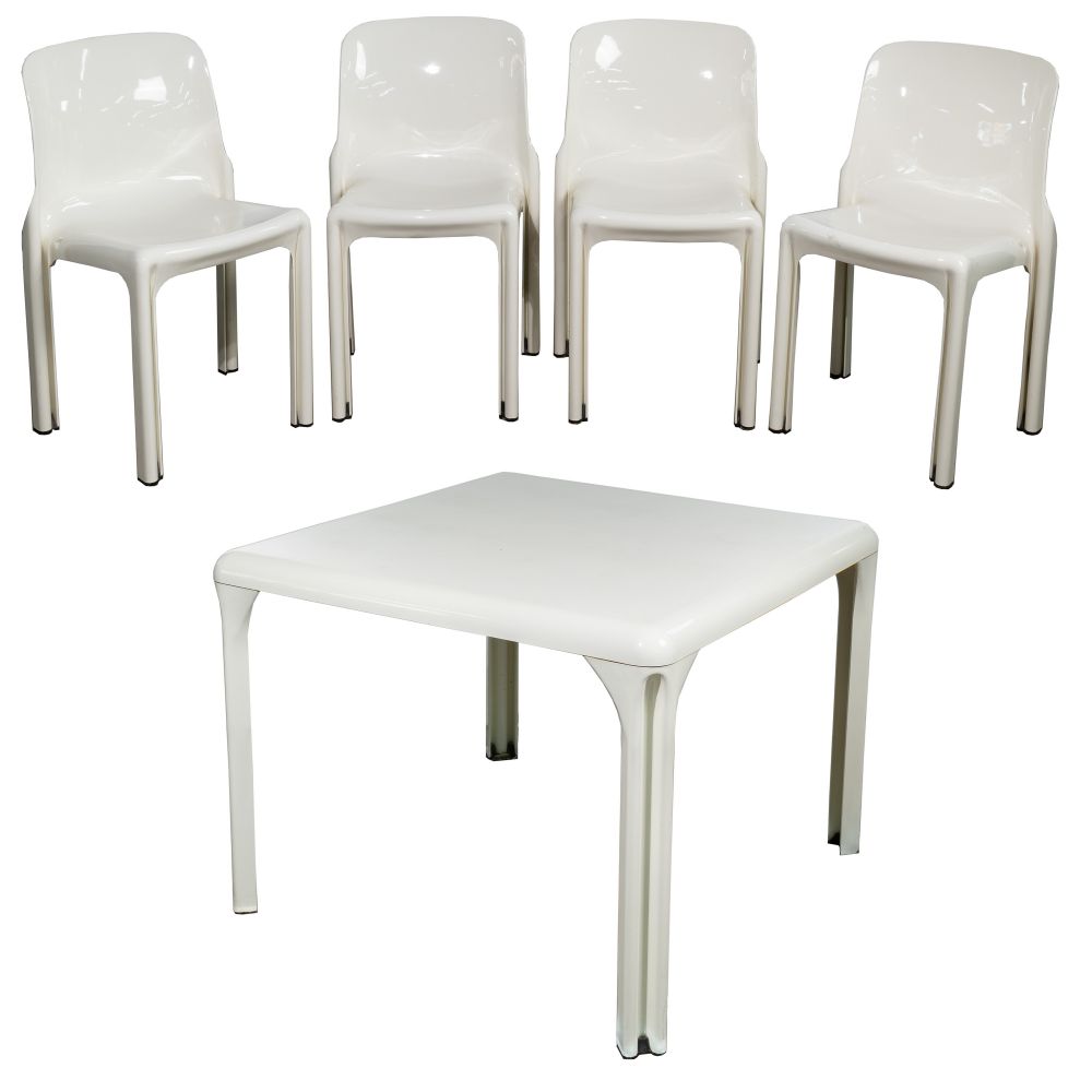 Appraisal: VICO MAGISTRETTI FOR ARTEMIDE SELENE FIBERGLASS TABLE AND CHAIRS molded