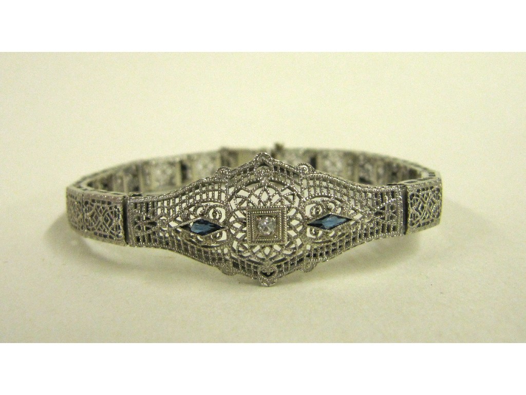 Appraisal: Ten carat white gold filigree work bracelet with lozenge shaped