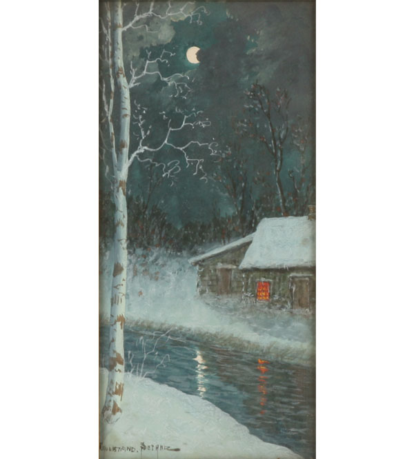 Appraisal: Gulbrand Sether Norwegian American - evening winter landscape with cabin