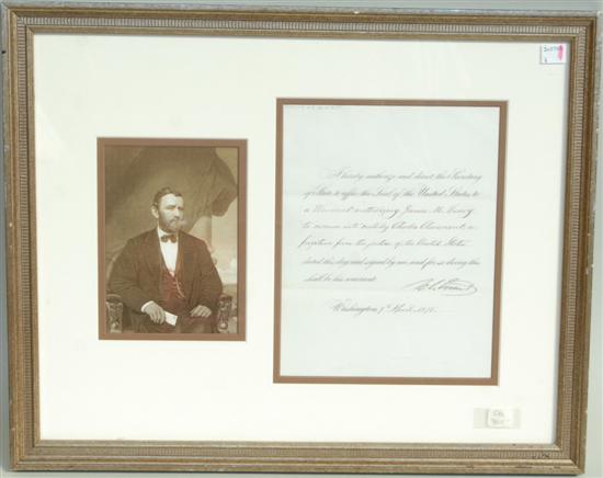 Appraisal: GRANT ULYSSES S Framed photograph along with a hand written