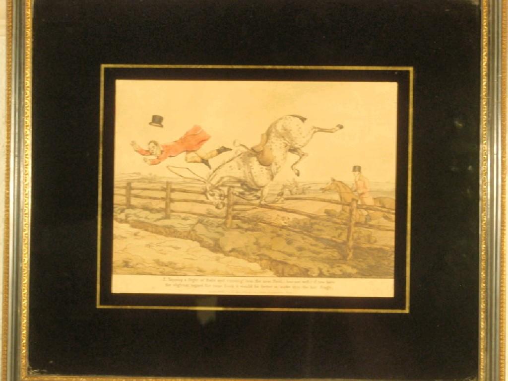 Appraisal: Two thC hand coloured soft ground etchings pl Topping a