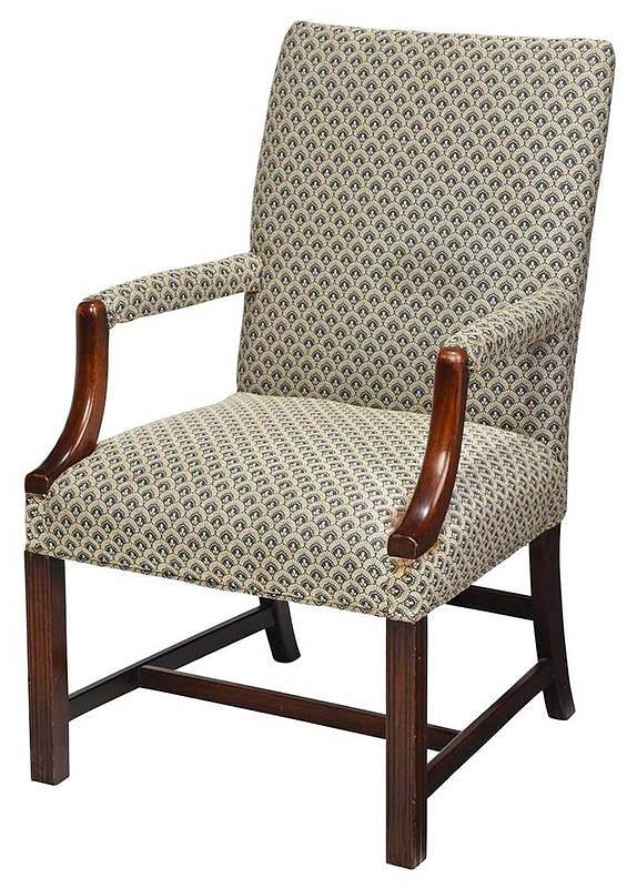 Appraisal: Chippendale Style Mahogany Library Chair late th century peacock feather