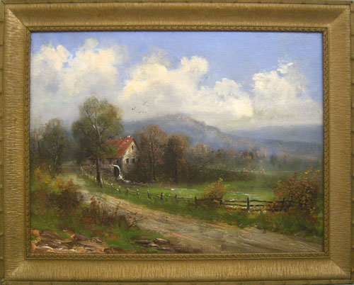 Appraisal: Oil on board landscape early th c possibly by L