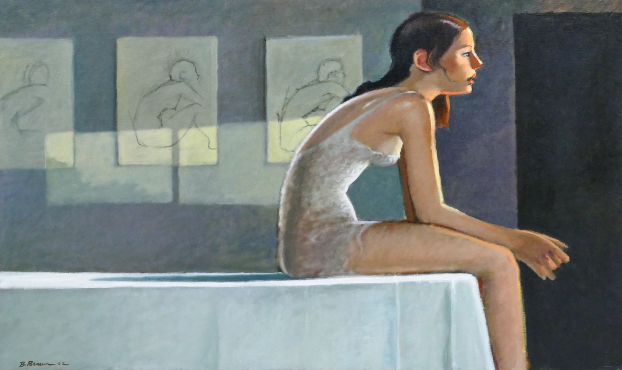 Appraisal: Bill Brauer b American ''Study'' Seated Girl Oil on Canvas