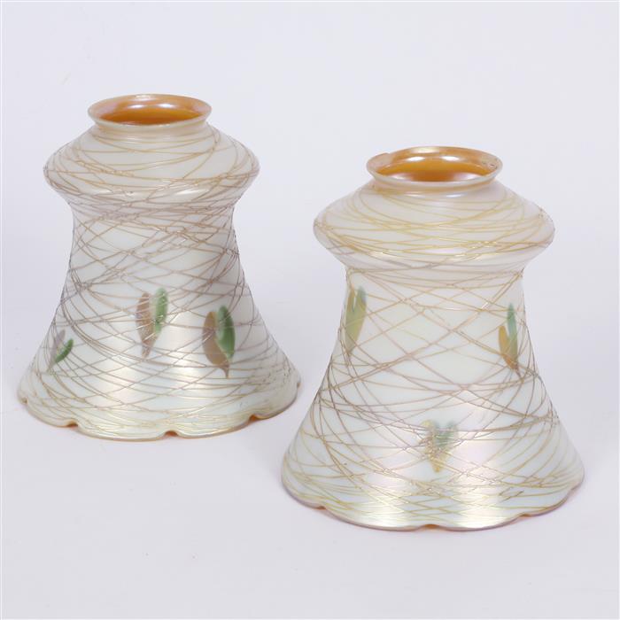 Appraisal: Durand Pair leaf and vine art glass lamp shades H