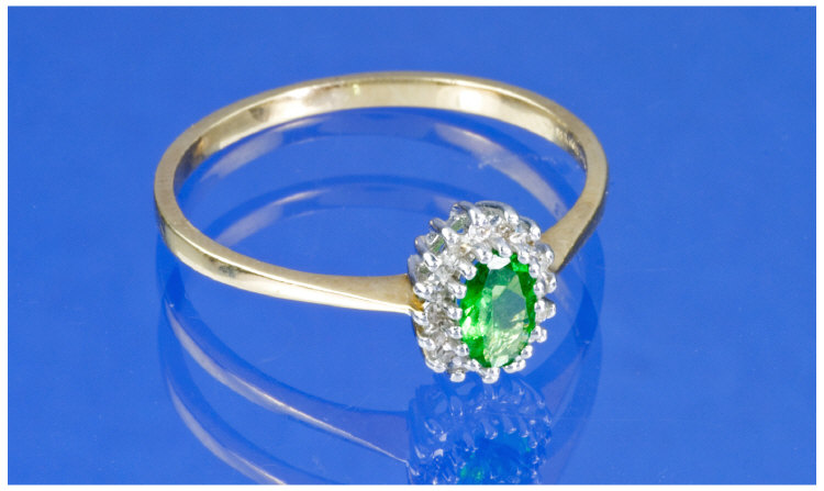 Appraisal: ct Gold Diamond Ring Central Green Oval Faceted Stone Surrounded