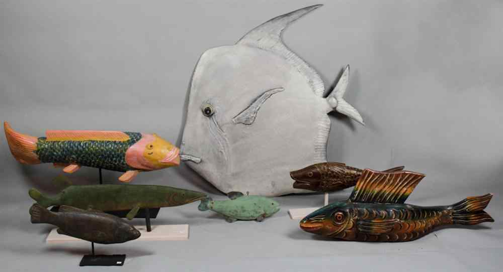 Appraisal: COLLECTION OF VARIOUS FISH INCL CHATHAM MASSACHUSETTS WEATHER VANE Including