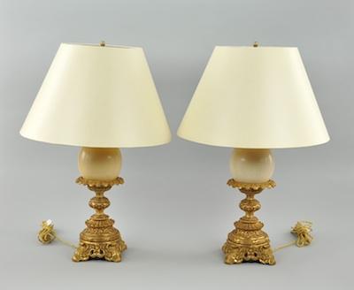 Appraisal: An Impressive Pair of Ostrich Egg and Gilt Bronze Lamps