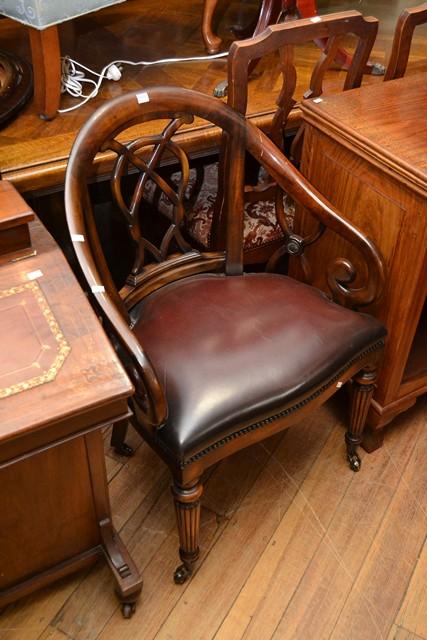 Appraisal: REGENCY STYLE MAHOGANY DESK CHAIR WITH A LEATHER UPHOLSTERED SEAT