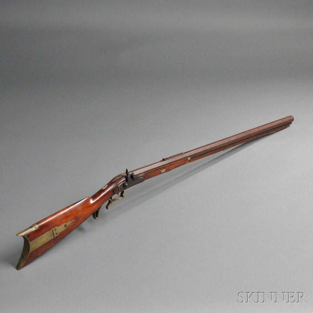 Appraisal: Kentucky-style Half-stock Percussion Rifle c mid- th century walnut stock