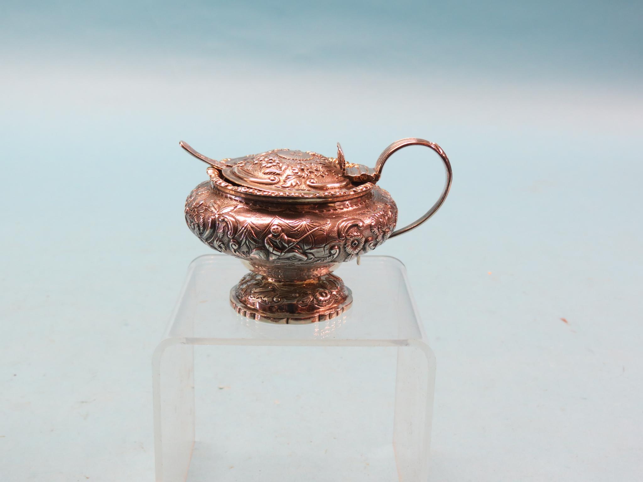 Appraisal: A George IV embossed silver mustard pot circular pedestal form