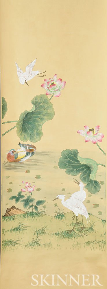 Appraisal: Five Illustrated Wallpaper Panels China featuring birds and flowers hand-painted