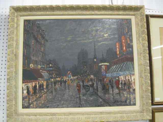 Appraisal: Briggon Oil Paris Street Sceneat night on canvas '' x