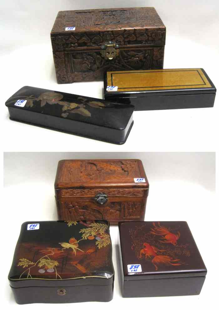 Appraisal: A COLLECTION OF SIX ORIENTAL COVERED BOXES two are carved