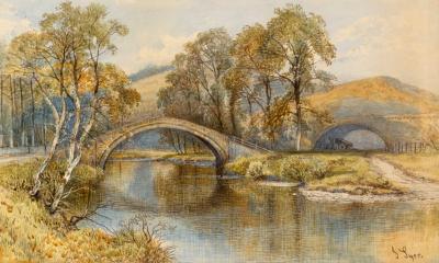 Appraisal: John Syer - Bridge Over A River signed watercolour cm