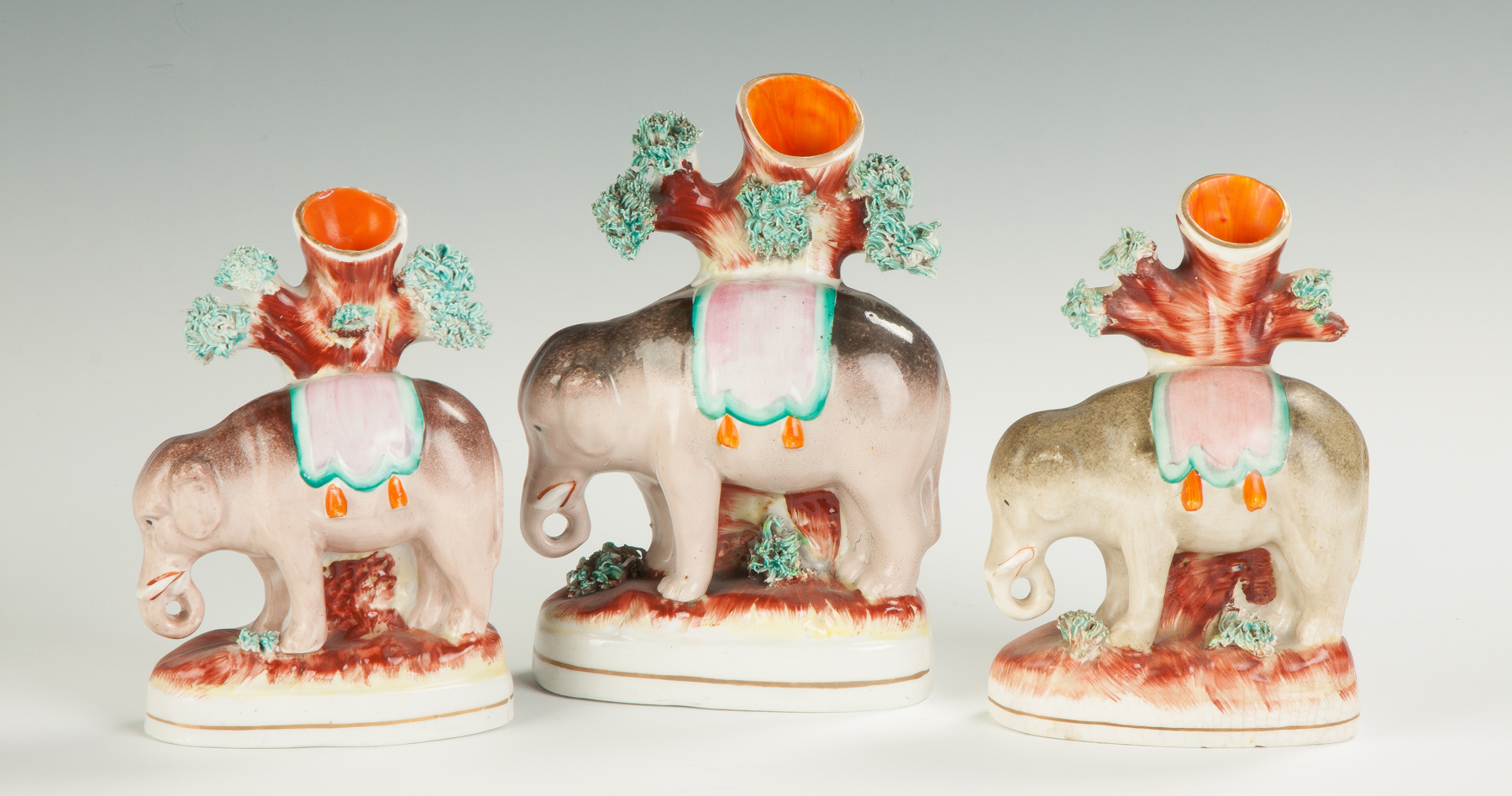 Appraisal: Three Staffordshire Elephant Spill Vases th cent