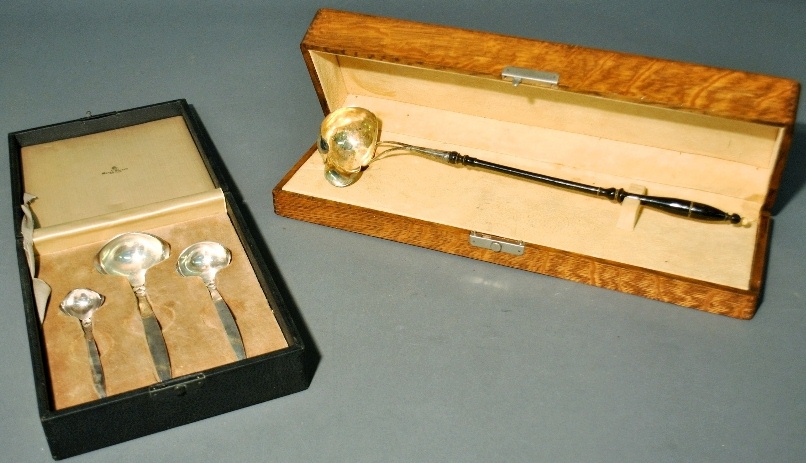 Appraisal: - Three cased Georg Jensen sterling silver sauce ladles l