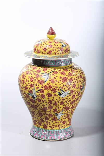 Appraisal: Chinese enameled porcelain covered vase depicting birds and plum trees