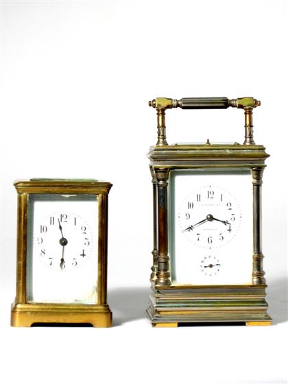 Appraisal: Large French brass and glass carriage clock th th century