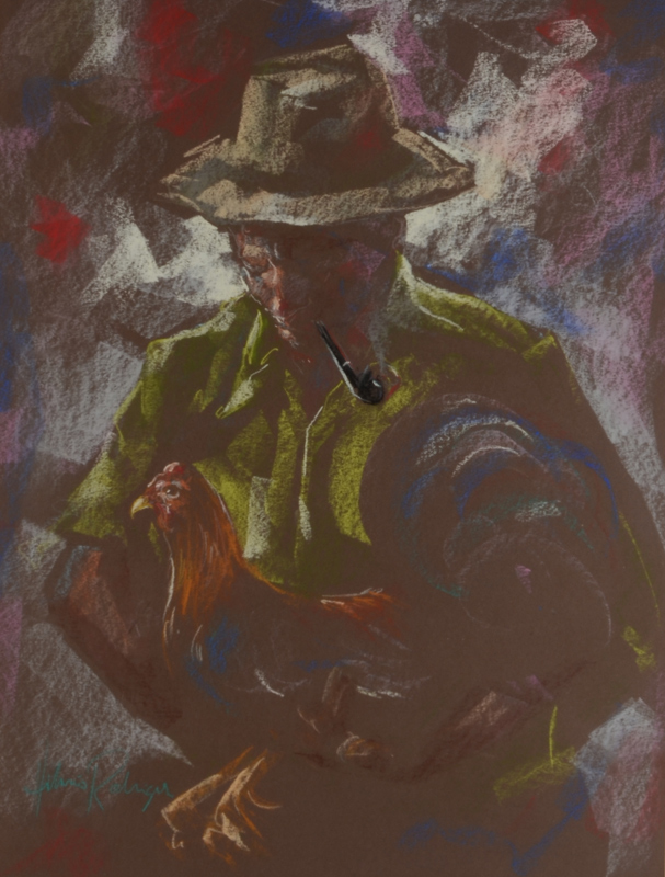 Appraisal: RODRIGUEZ Alirio Venezuelan - Man with Chicken Pastel Sight size