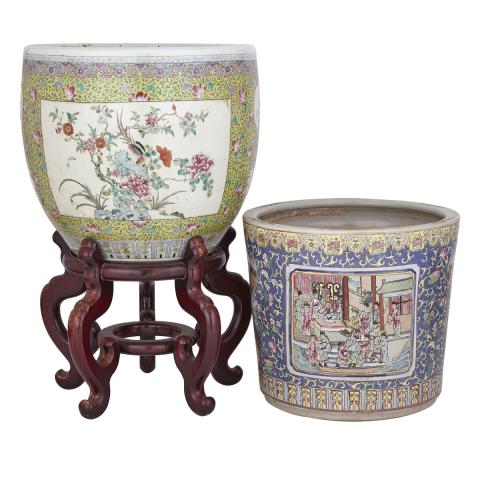 Appraisal: Two Large Famille Rose Planters Republic Period Each finely enameled