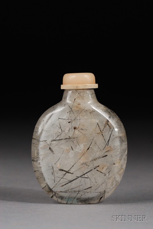 Appraisal: Rutilated Quartz Snuff Bottle China th century flattened rounded form