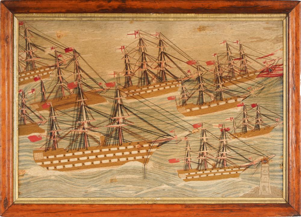 Appraisal: ENGLISH WOOLWORK PICTURE OR WOOLIE th century depicting a fleet