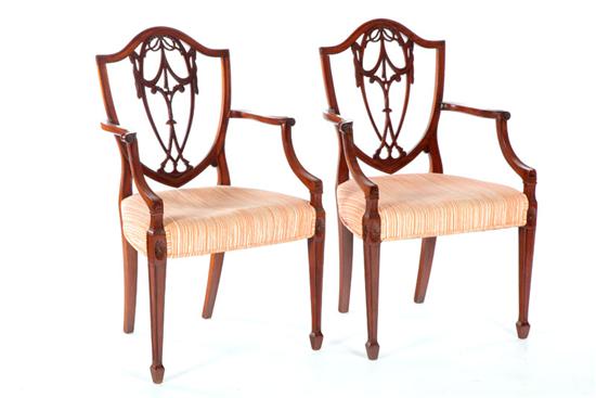 Appraisal: PAIR OF HEPPLEWHITE STYLE ARMCHAIRS Twentieth century mahogany Shield-back with