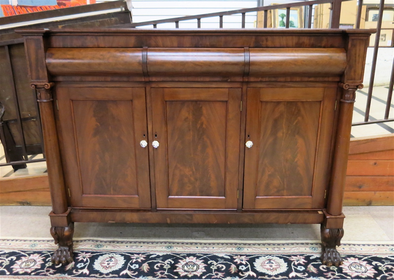 Appraisal: EMPIRE MAHOGANY SIDEBOARD American mid- th century the front featuring