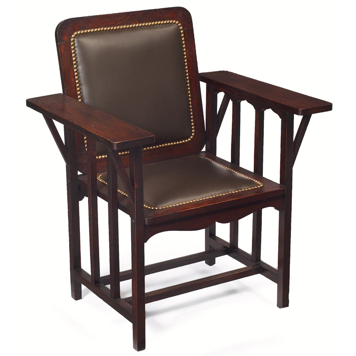 Appraisal: Phoenix Chair Company McKinley armchair flat-arm form with replaced leather