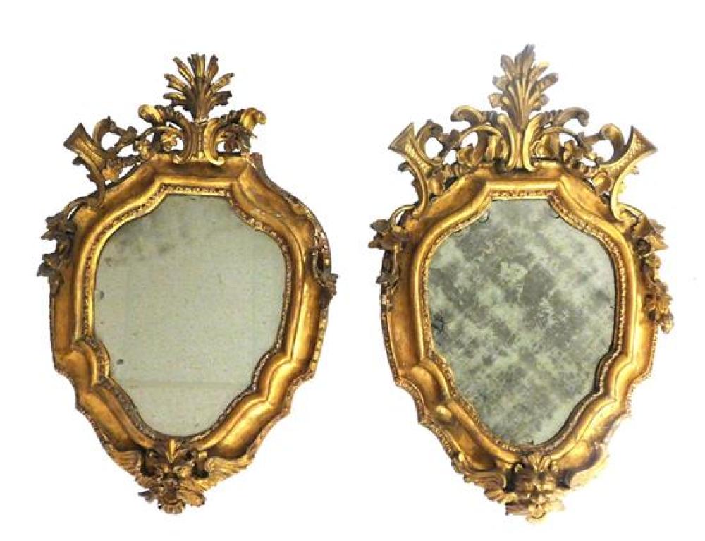 Appraisal: Pair of th C Italian carved and gilded wall mirrors