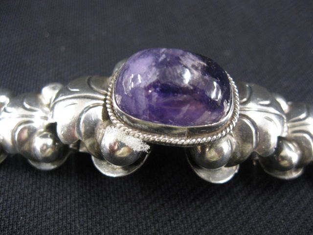 Appraisal: Mexico Sterling Silver Amethyst Bracelet vintage long