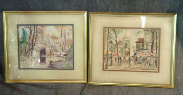 Appraisal: Pair of c French Watercolors of Paris River One signed