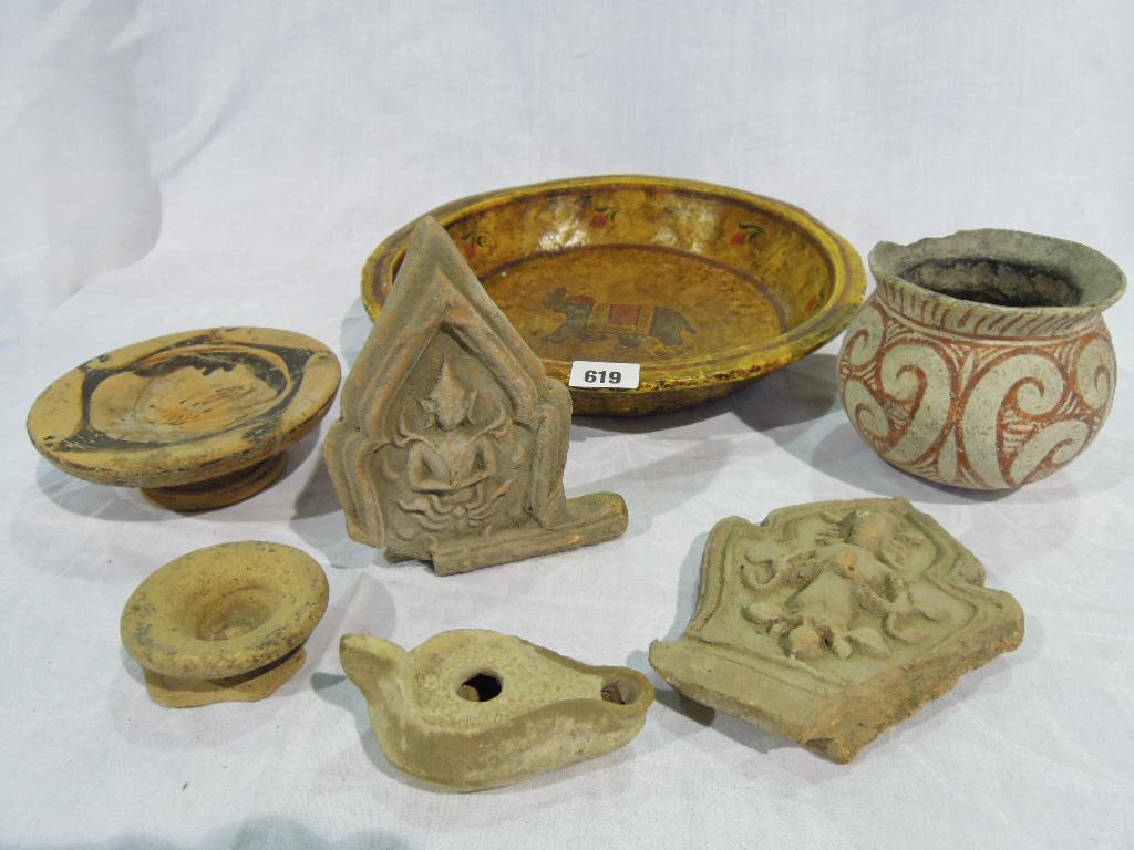 Appraisal: An interesting collection of artefacts including an old terracotta oil