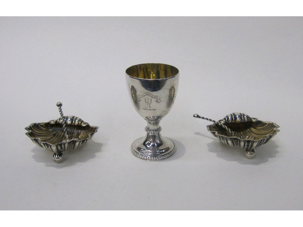 Appraisal: Lot comprising pair shell shaped salts and a silver cup