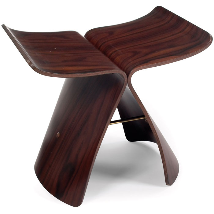 Appraisal: Sori Yanagi Butterfly stool two-piece form in Palisander brass fittings