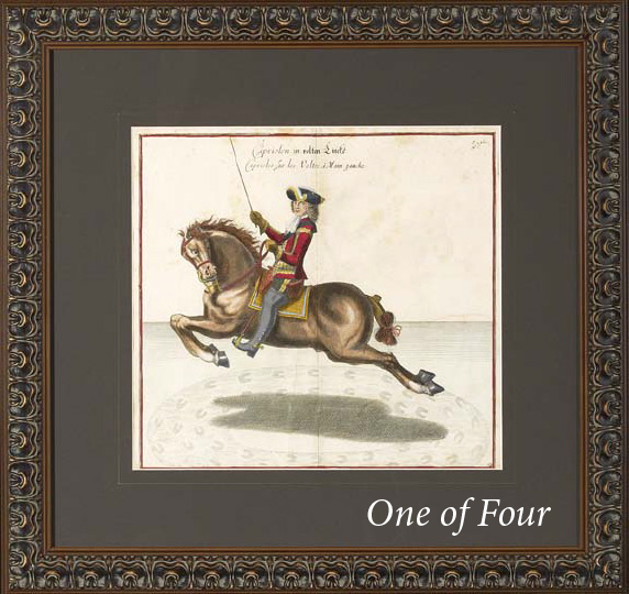 Appraisal: German School th Century Equestrian Scenes suite of four hand-colored