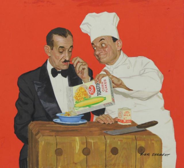 Appraisal: SARGENT Richard Post Cereal Corn FlakesAdvertisement Chef offering cereal to