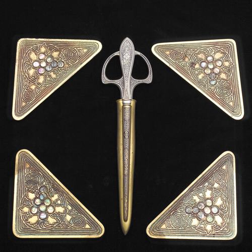 Appraisal: Tiffany studios blotter end set made of bronze and abalone