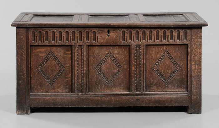 Appraisal: Early Paneled Oak Chest British th th century paneled lid