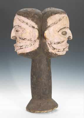 Appraisal: West African Wooden Janus Carving Double-headed Janus figure carved from