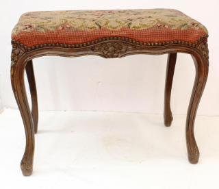 Appraisal: Small Louis XV The seat embroidered with cabbage roses and