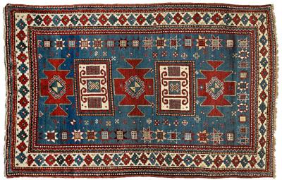 Appraisal: Kazak rug five central medallions on a medium blue field