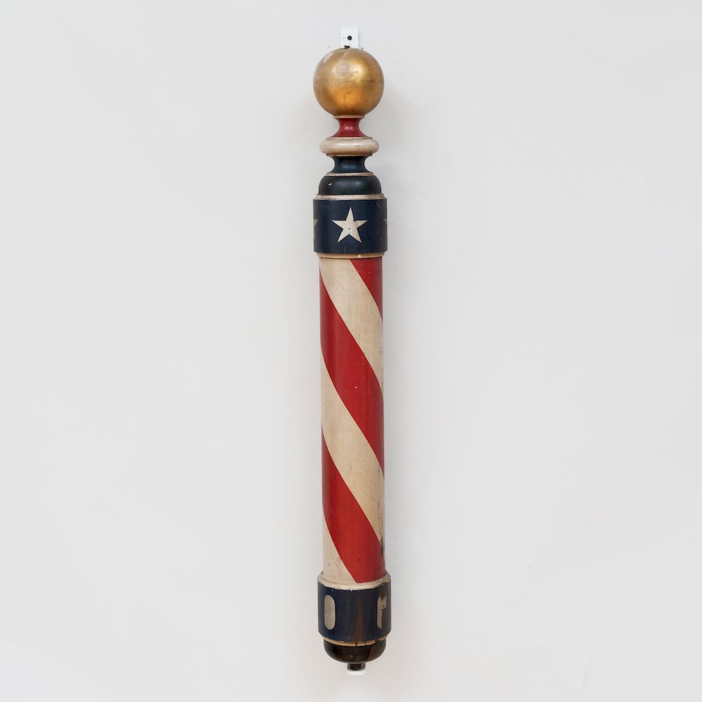 Appraisal: American Polychrome Painted Barber Pole Fitted with a white painted