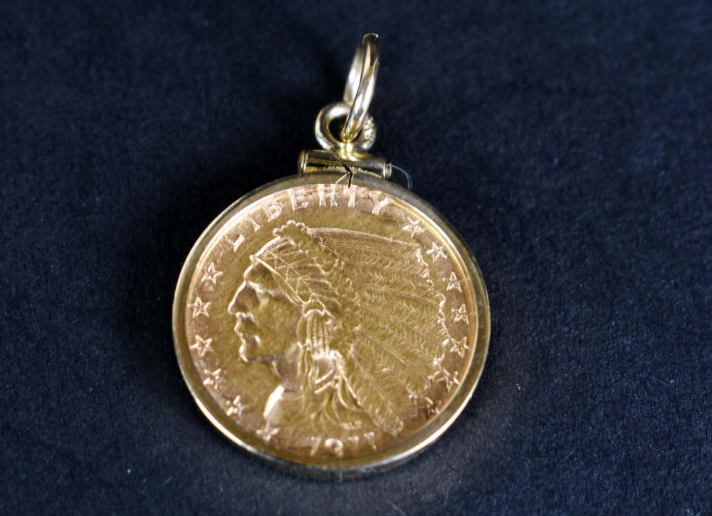 Appraisal: INDIAN HEAD QUARTER EAGLE GOLD COINMounted in an KT gold