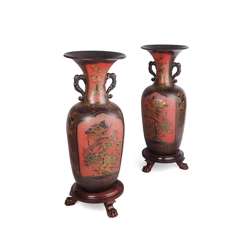 Appraisal: LARGE PAIR OF JAPANESE KUTANI VASES MEIJI PERIOD the flared