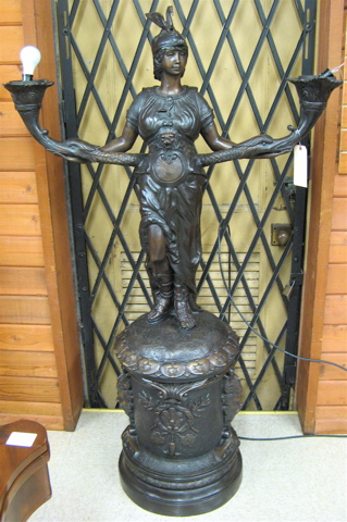 Appraisal: FIGURAL BRONZE FLOOR LAMP a Roman figure standing on attached